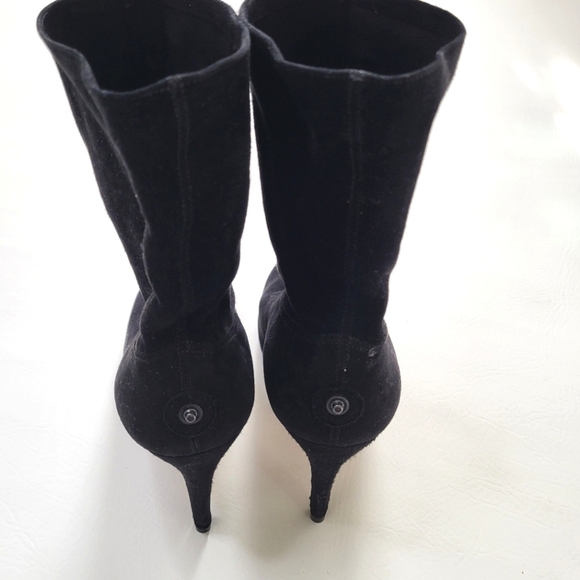 Brian Atwood booties black suede stiletto heel fold over almond toe size 38.5 - Picture 5 of 12